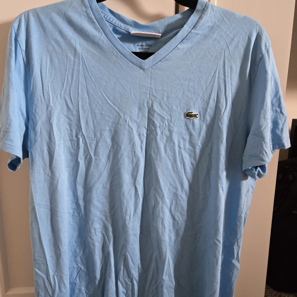 Lacoste Men's Sky Blue V-Neck Tee